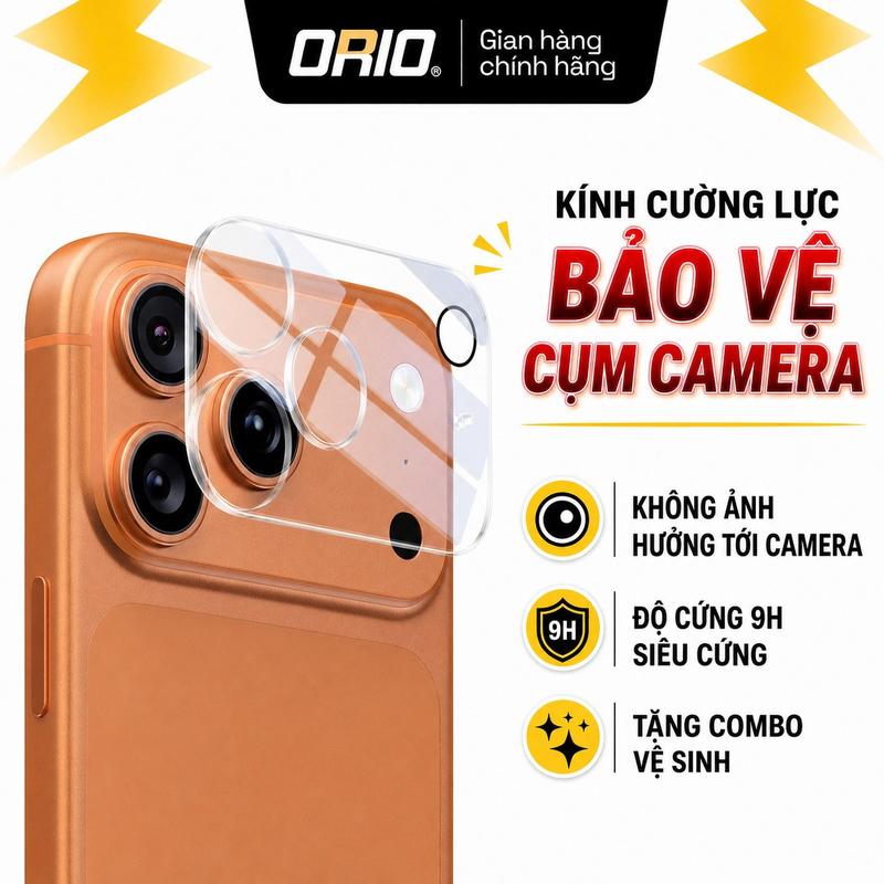 Kính Cường Lực iPhone Bảo Vệ Camera 9H ORIO Trong Suốt Chống Va Đập Trầy Xước Độ Trong Suốt Cao 99% Chống Nước và Chống Bám Vân Tay