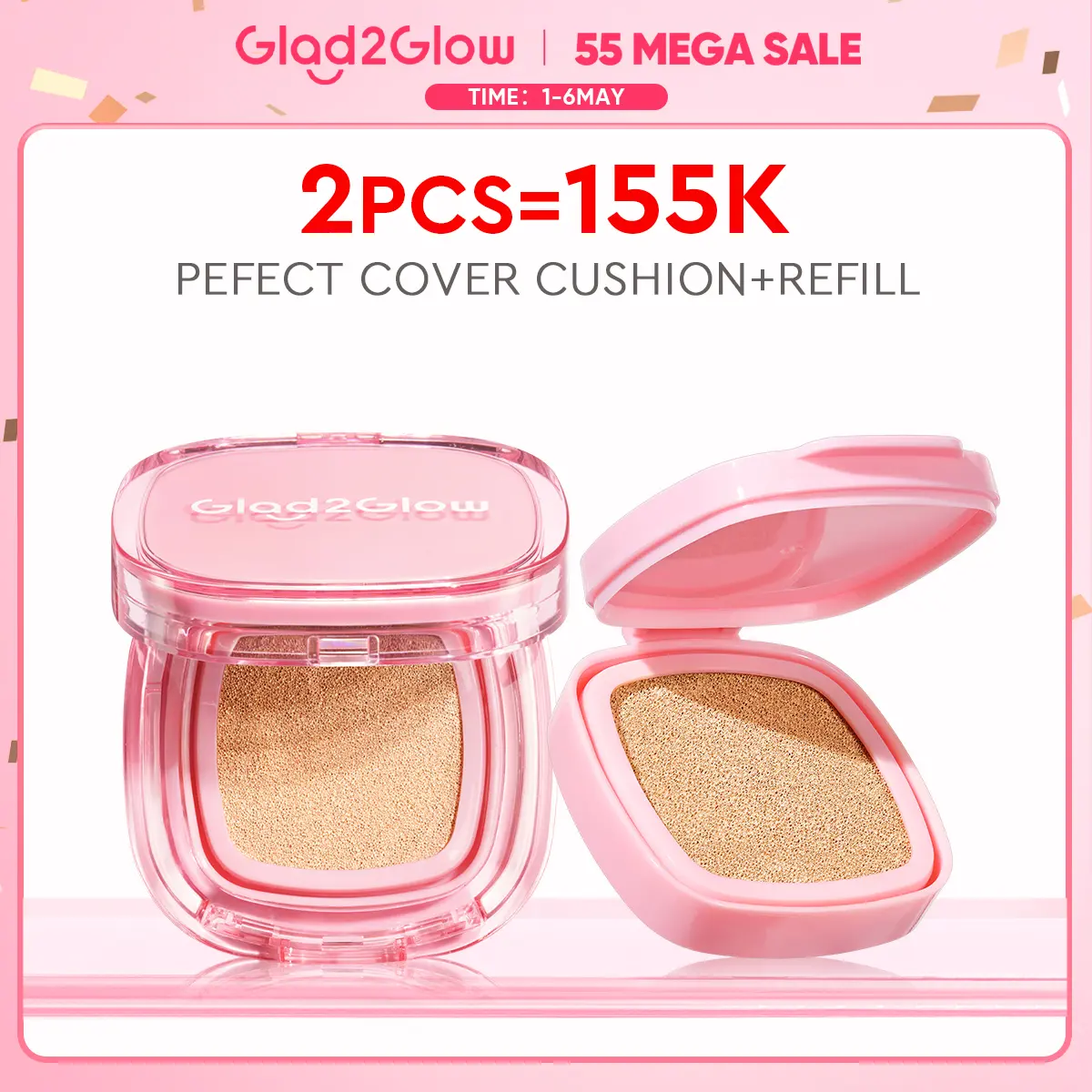 Glad2Glow 2in1 Perfect cover cushion refill combo dengan kandungan skincare mencegah kekusaman dan kulit kering sepanjang hari G2G Concealer Foundation Wajah Extract Mencerahkan Lasting Compact Pencerah Waterproof Hitam