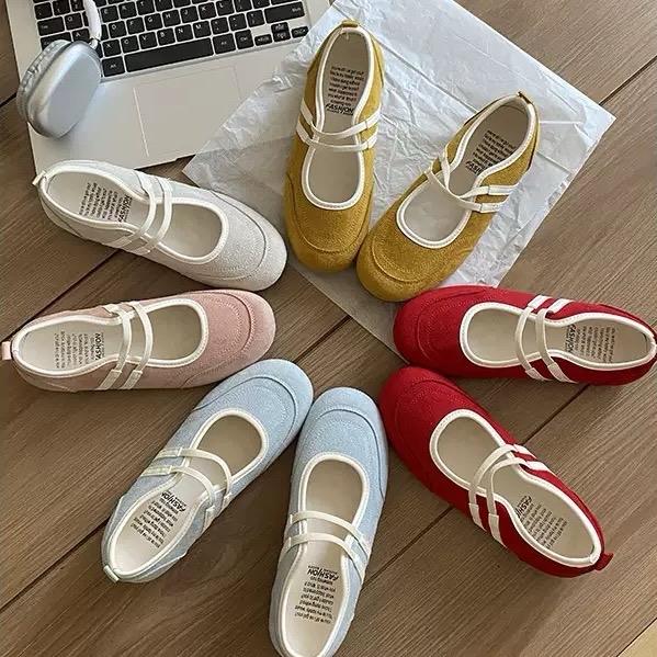 Giày nữ Ballet đế 1cm mũi tròn nhẹ nhàng phong cách Hàn Quốc