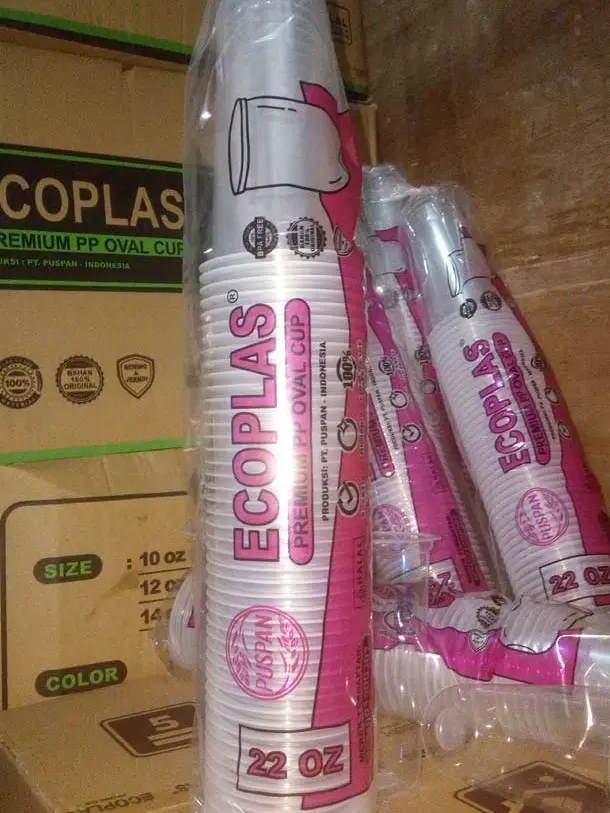 cup gelas 22oz OVAL 8GRAM ecoplas PUSPAN bening higienis isi 50 pcs