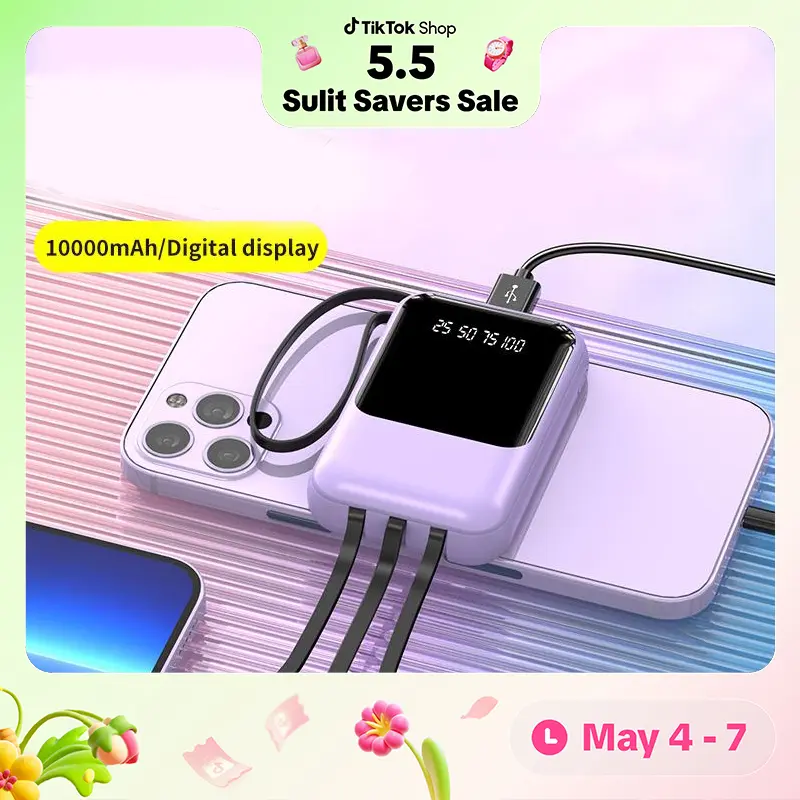 RII Mobile power bank 10000mAh large capacity 3 in 1 portable mini mobile powerbank with LED lights Phone Accessories Charging