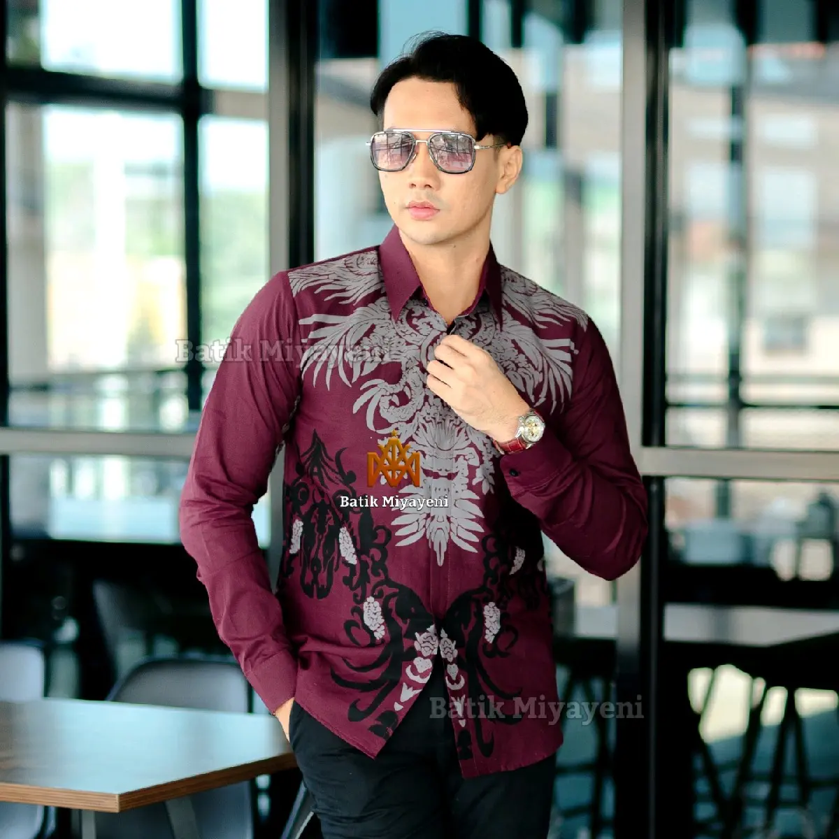 BIMANTARA BURGUNDY MAROON baju batik pria slimfit premium lapis furing katun tebal nyaman motif santai