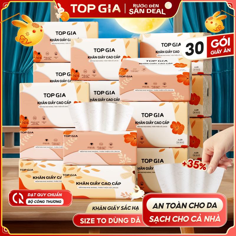 [KHĂN GIẤY LỚN] COMBO THÙNG 30 Gói Khăn Giấy Sắc Hạ 140x180mm TOPGIA Bản To khăn giấy cao cấp Top Gia, giấy ăn 4 lớp dập vân 4D bền chắc mềm mịn, khăn giấy vệ sinh ĐẠT QUY CHUẨN CỦA BỘ CÔNG THƯƠNG VTG86
