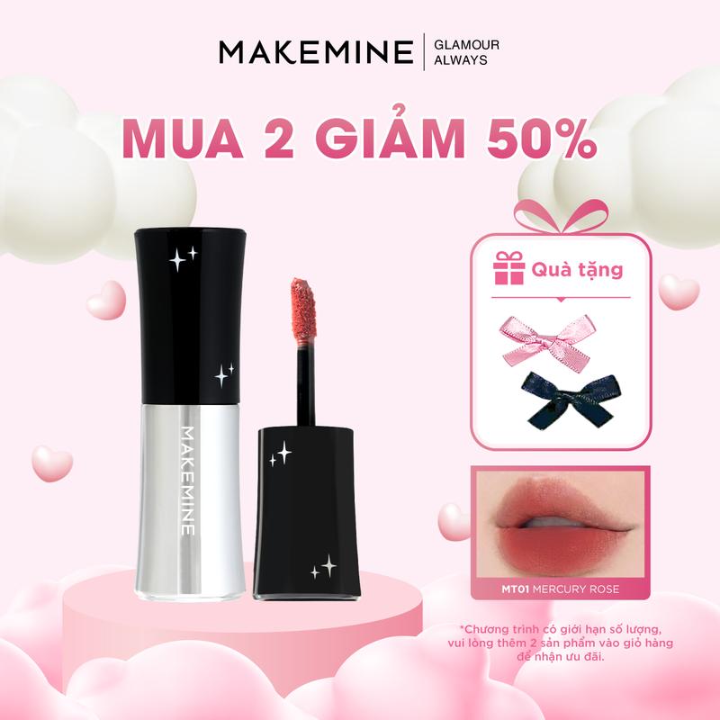 [MUA 2 GIẢM 50%] Son kem lì nơ bạc MAKEMINE Jelly Mattint mịn mướt nhẹ môi bền màu lâu trôi Make Mine MAKE06