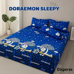Disperse SPREI KARAKTER ANAK DORAEMON SLEEPY SET Sarung Bantal Guling Karet Tali Kain Motif Bulan Biru Bantal/Guling