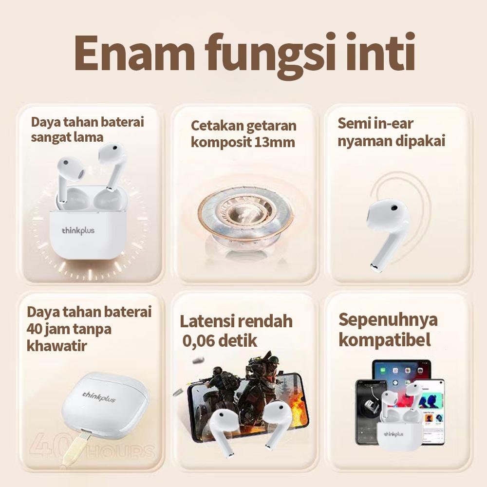 Lenovo thinkplus NEW TWS Bluetooth V5.0 Earphone Headphone Tahan Lama Suara Bass Dalam Stereo Dengan Kontrol Sentuh Earbud Olahraga