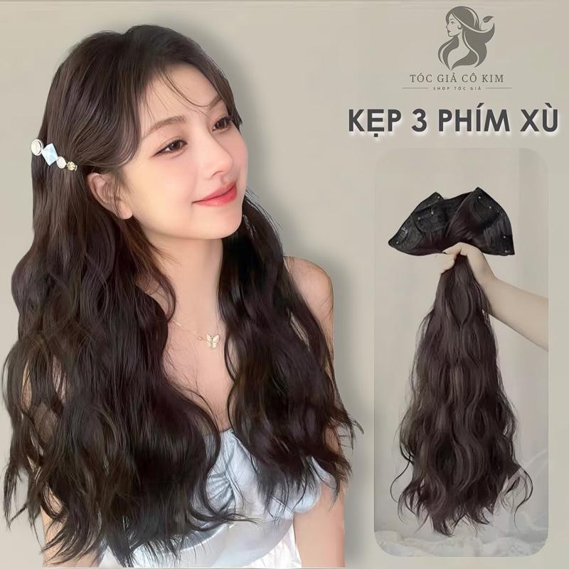 3PHXU Tóc giả kẹp nửa đầu 3 phím rời dành cho nữ dáng xù sóng 55cm giúp nối tóc dài và dày hơn Women Wig