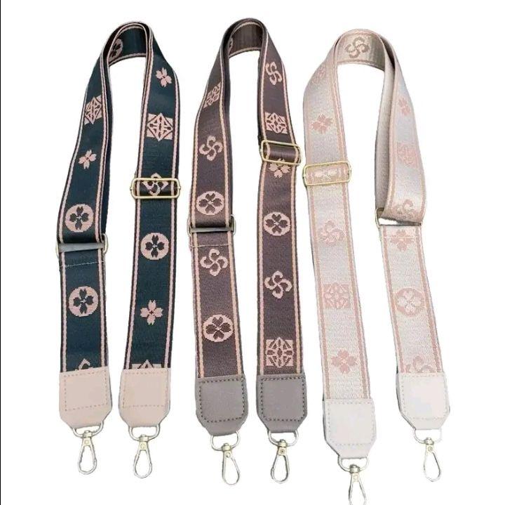 JS - tali tas selempang wanita motif bunga acc gold panjang 120 cm lebar 4 cm multifungsi