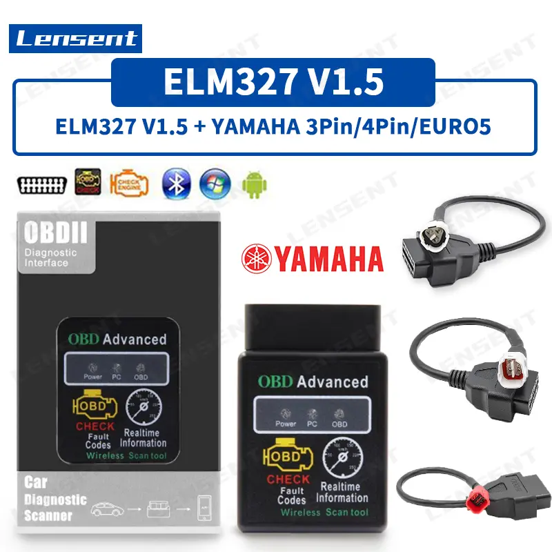 Lensent ELM327 V1.5 for Yamaha y15 3PIN To 16PIN OBD2 Motorcycle Motorbike for Yamaha 3PIN 4pin OBD 2 Cable 9 protocol ELM 327 Fault Code Car Scanner Auto EURO5 Motorcycle cable