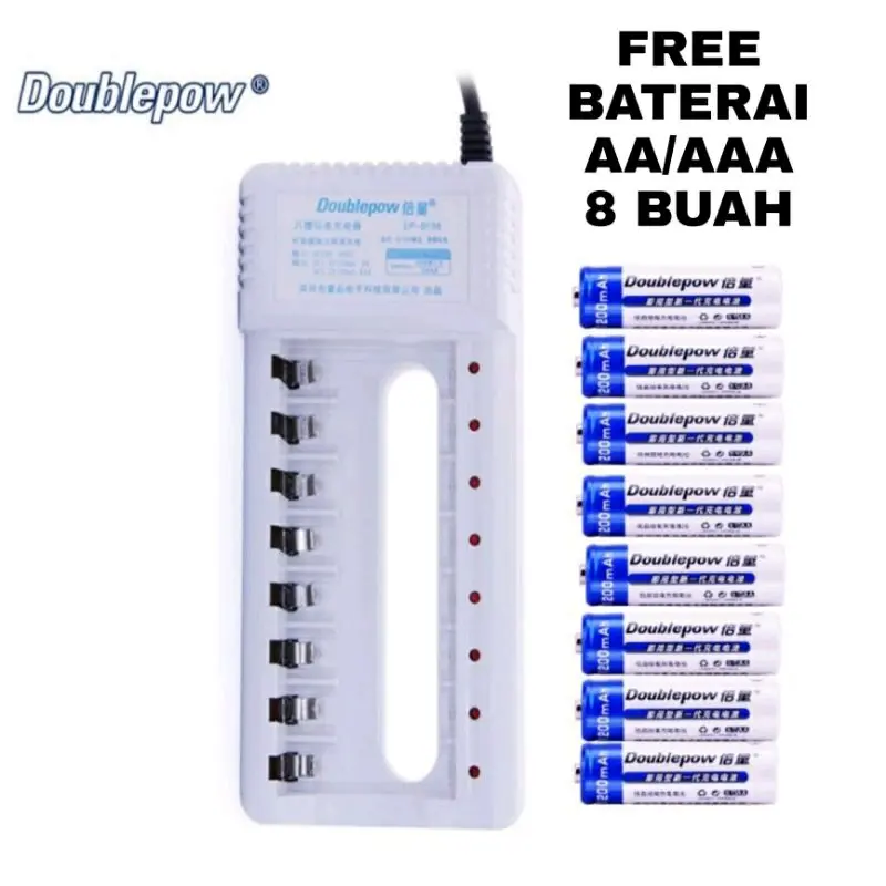 Charger 8 Slot dan Baterai AA 1200mAh 8 pcs Batre 4