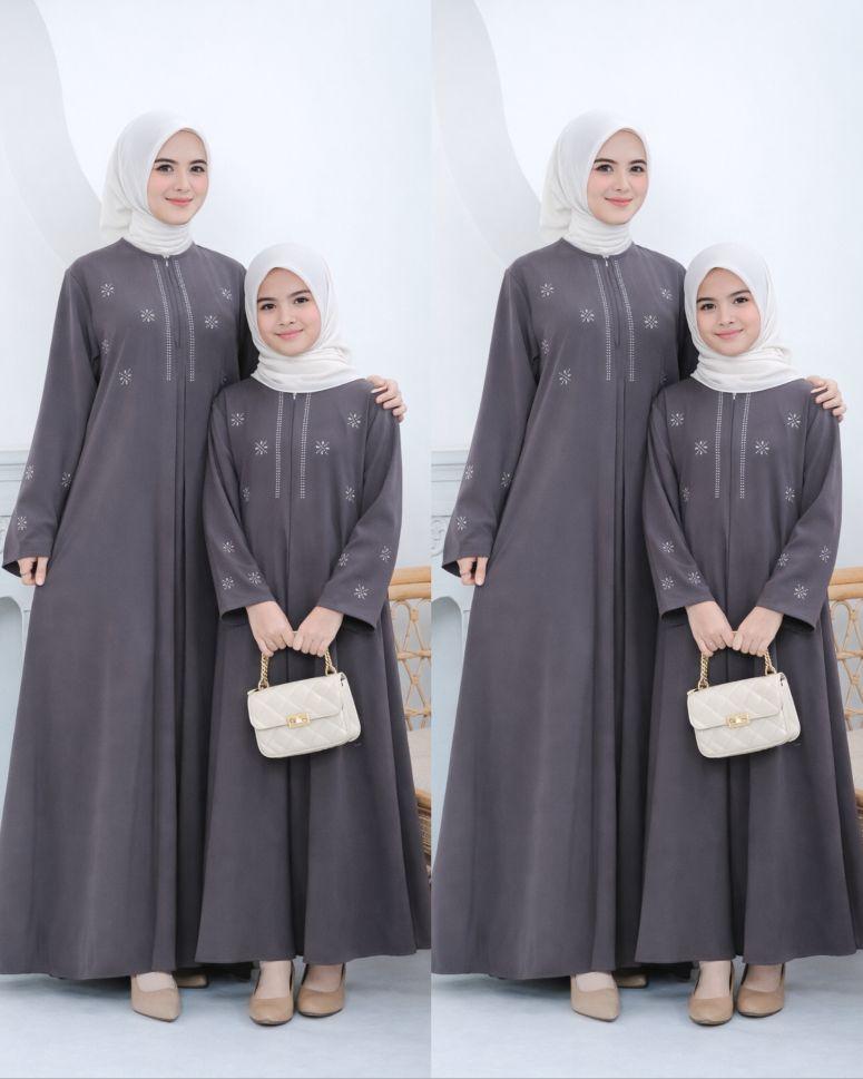 Abaya Couple Ibu Dan Anak Terbaru 2026 Lebaran Bahan Sabrina Silk Anti UV Mewah Elegant Gamis Model Kekinian