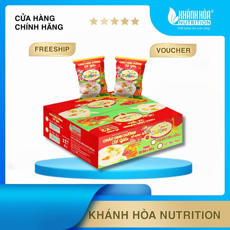 Cháo Yến Dinh Dưỡng - Khánh Hòa Nutrifoods - Vị Cá Hồi & Tôm Bổ Sung K2 - Thùng 30 Gói x 50g chao dinh cháo tổ yến