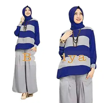 Stelan muslim set 3in1 Binaiya jersey Baju Celana Karet Kulot Setelan Panjang Lembut Fit Nyaman Melar 0