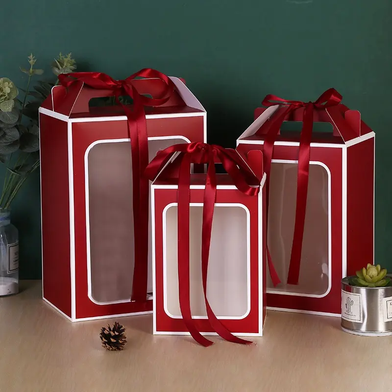 SHIOK Portable Gift Box With Window & Handle For Bouquet Gift Birthday Presents BX1713