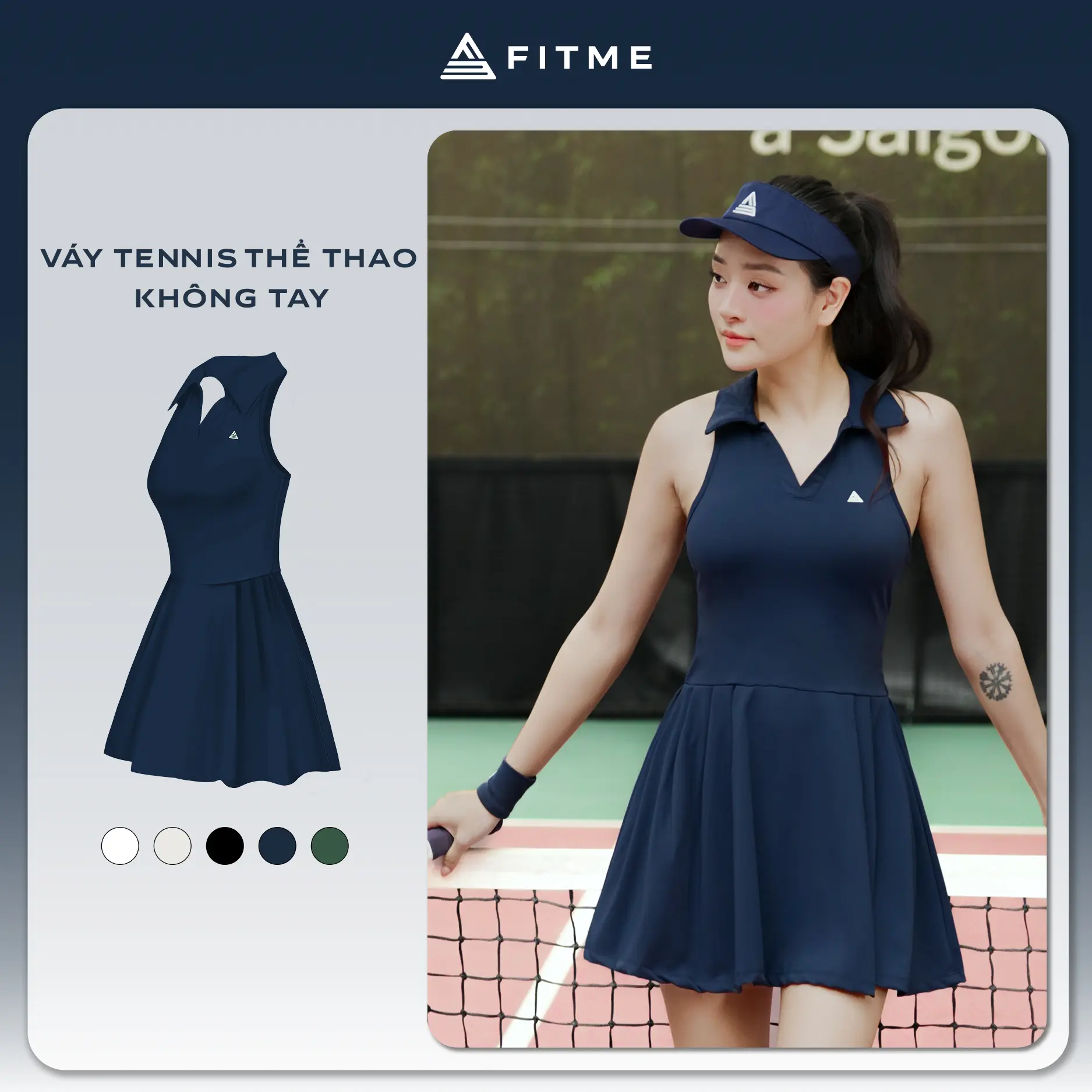 Váy tennis thể thao nữ Fitme GOC tặng kèm quần bảo hộ chất liệu dày dặn chơi pickleball co giãn thoải mái DTSN01
