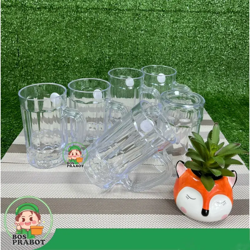 6PCS GELAS BEER 450ML / GELAS BENING GAGANG / GELAS ES TEH / GELAS AKRILIK TRANSPARANT Minuman Kopi Kitchenware 8