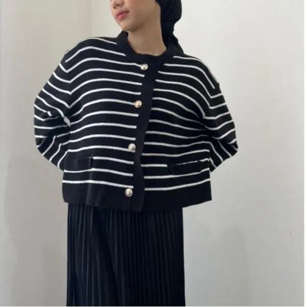 LISSA CARDIGAN STRIPE RAJUT PREMIUM/ KARDIGAN RAJUT KOREA KANCING Baju Fit Knitwear Wanita Oversize