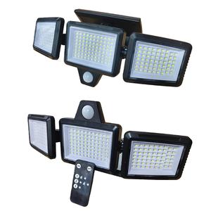 ソーラー屋外ライト2500lm 210led防犯ランプ付きリモコン、モーションセンサー3ヘッド、IP65防水、270°広角壁灯