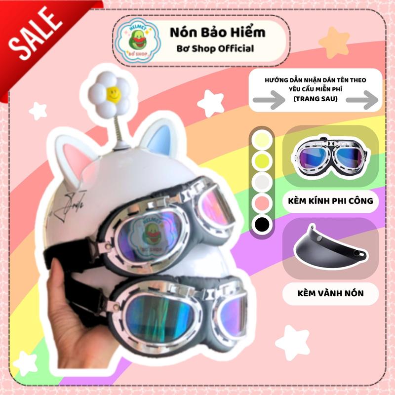 GHI CHÚ TÊN Mũ Bảo Hiểm Nửa Đầu Kính Phi Công Tặng Kèm Tai Mèo 2 Màu Và Bông Hoa Xinh Xắn Nón Bảo Hiểm Phi Công Kèm Tai Mèo Bơ Shop Helmet mũ phi công mubaohiem