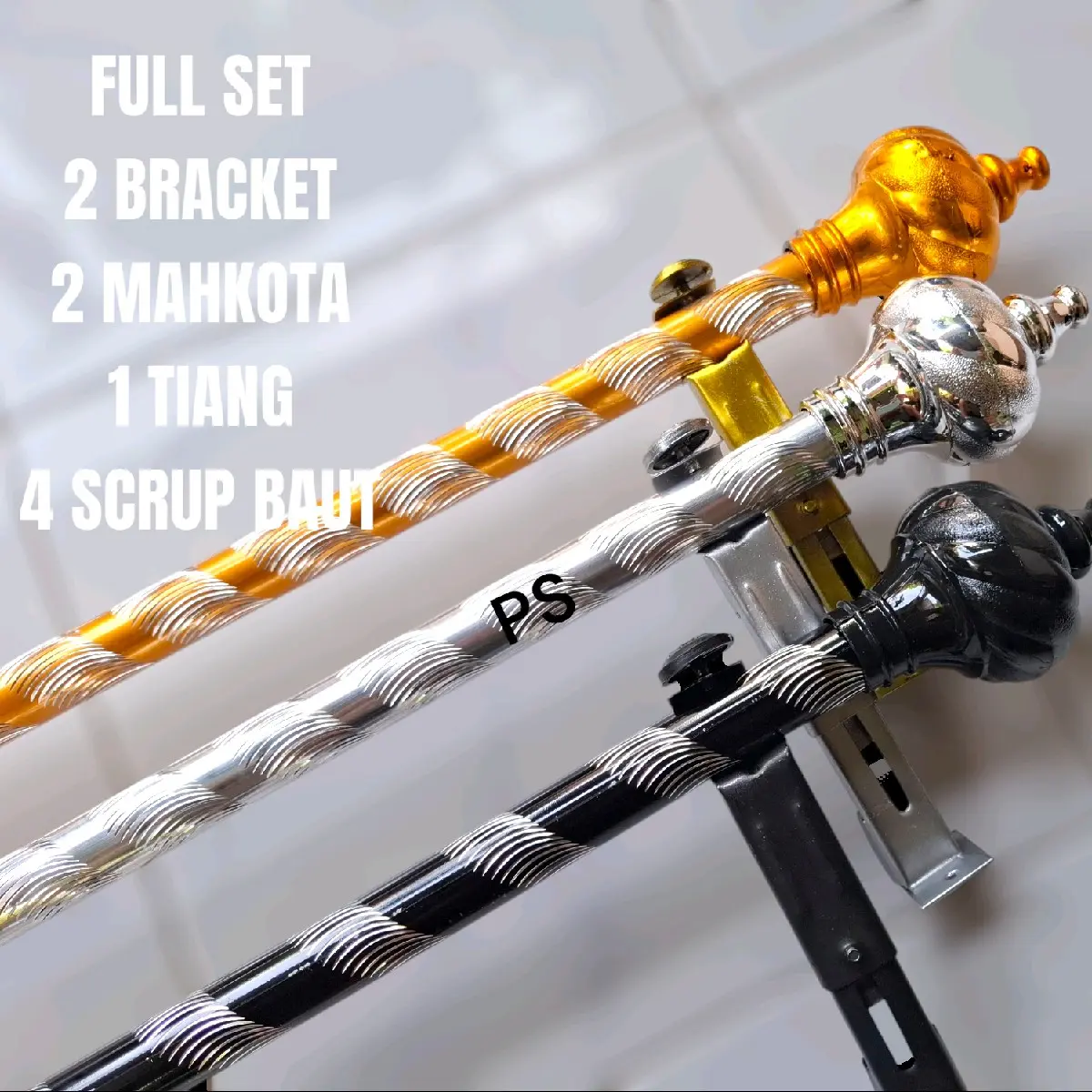 Tiang Batang Gorden Fullset Siap Pasang Ukuran 30-200cm Berkualitas alumunium handle jendela slot jendela urill gold