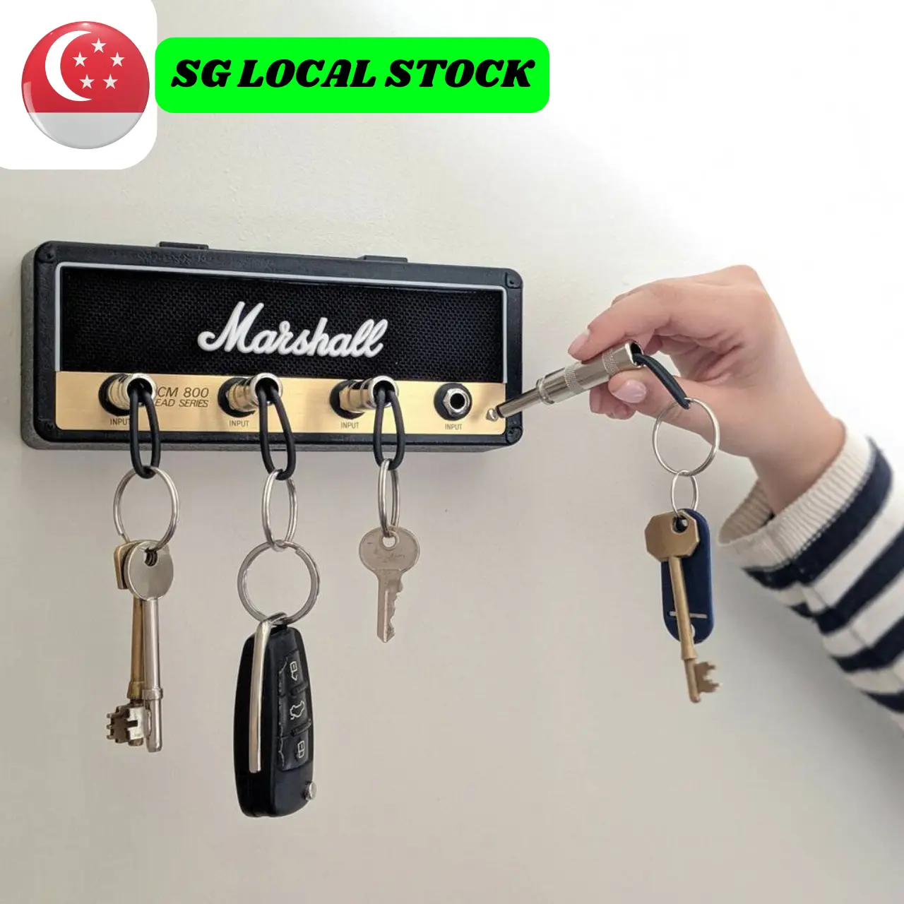 Guitar Amp Key Holder Rack: Storage Solution for Keys - Guitar Plug Keychain Holder - Jack Rack with Vintage Amplifier - Perfect for Home Decoration