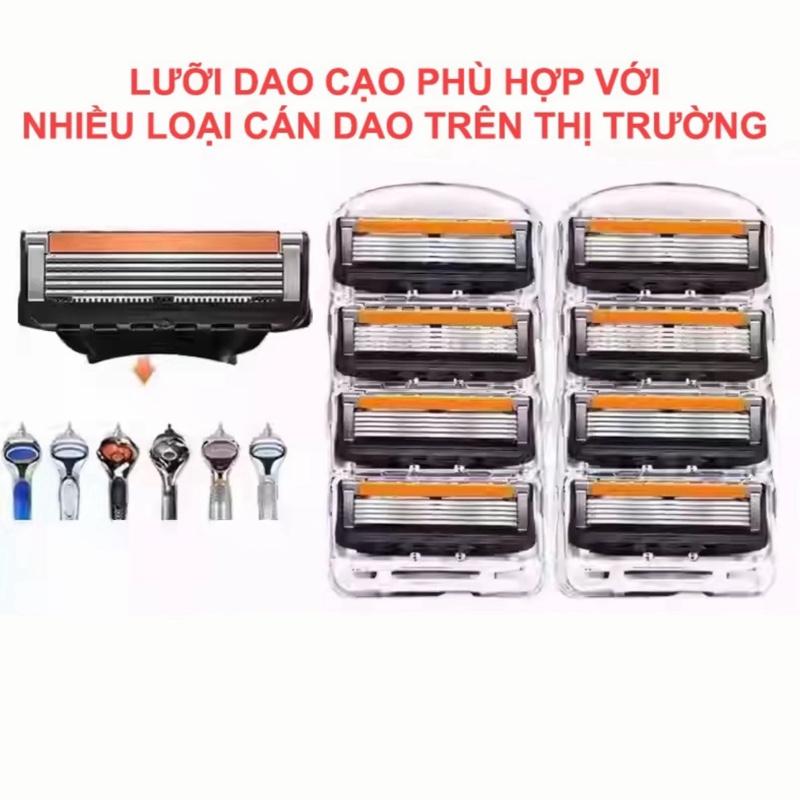  8 ĐẦU THAY  ko cán  dao cạo râu 5 lưỡi thép Nhật phủ titan sắc bén bền bỉ không han rỉ. Lắp vừa mọi loại cán 