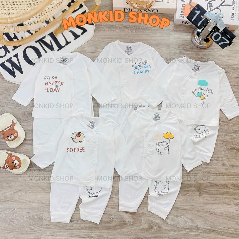 Combo 3/5 Bộ quần áo dài tay chất thun lạnh, bảng Trắng TT cho bé sơ sinh, size 0-9 tháng