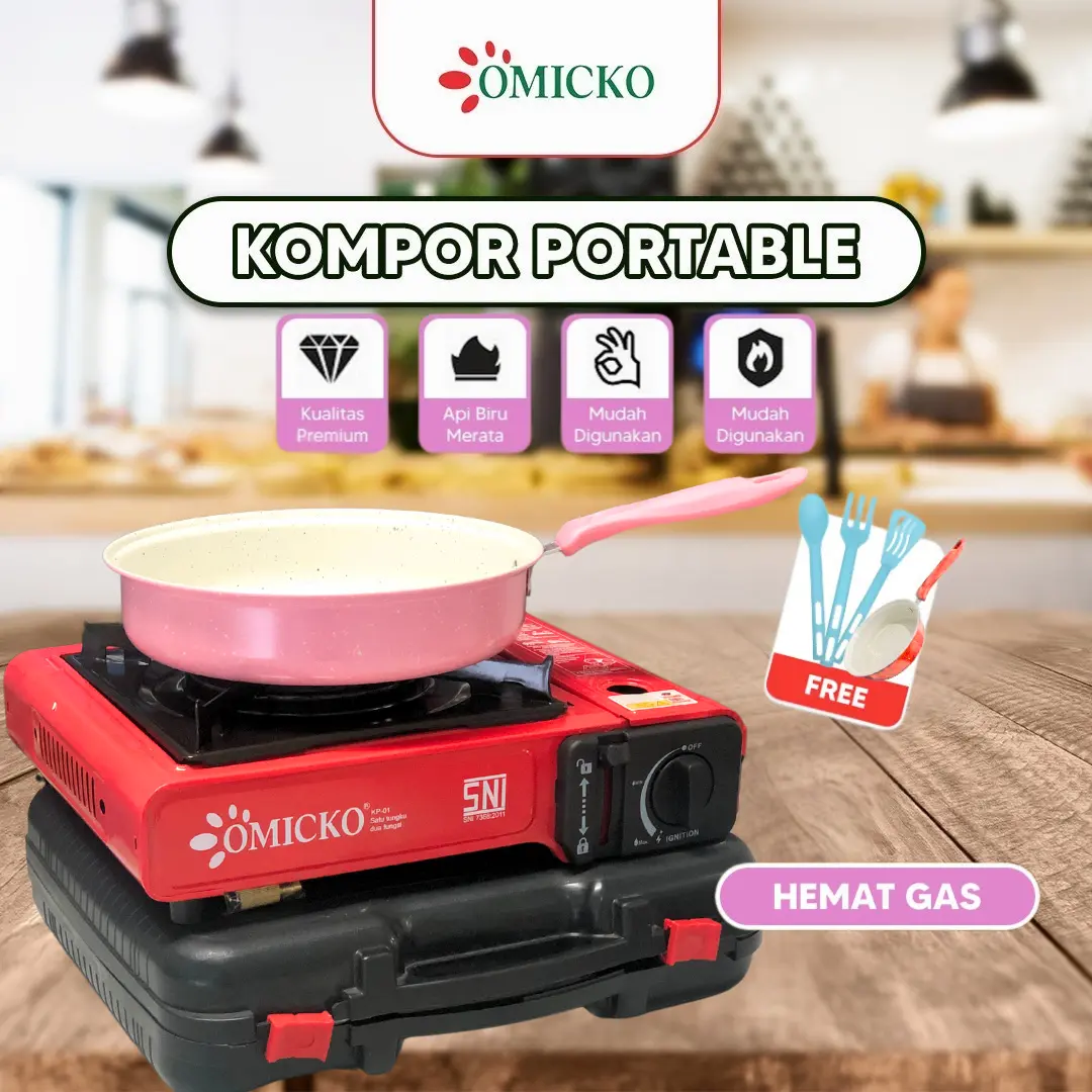 (PROMO 5.5) OMICKO Kompor Gas Portable 2in1  Alat Masak 1 Tungku Anti Karat Untuk Camping/traveling/Multifungsi