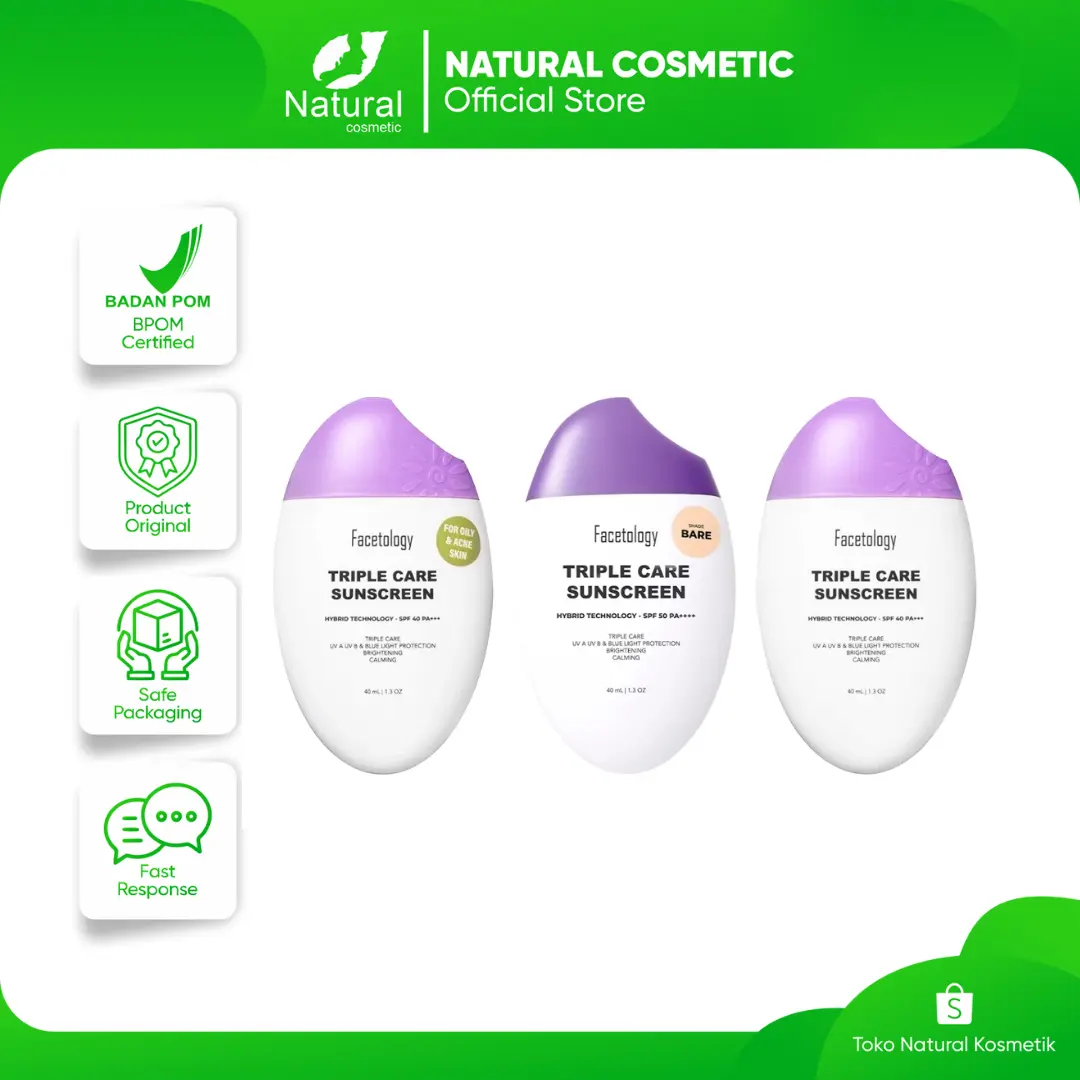 [40ml] Facetology Triple Care Sunscreen - Hybrid Technology | Oily & Acne Skin | Tinted Sunscreen
