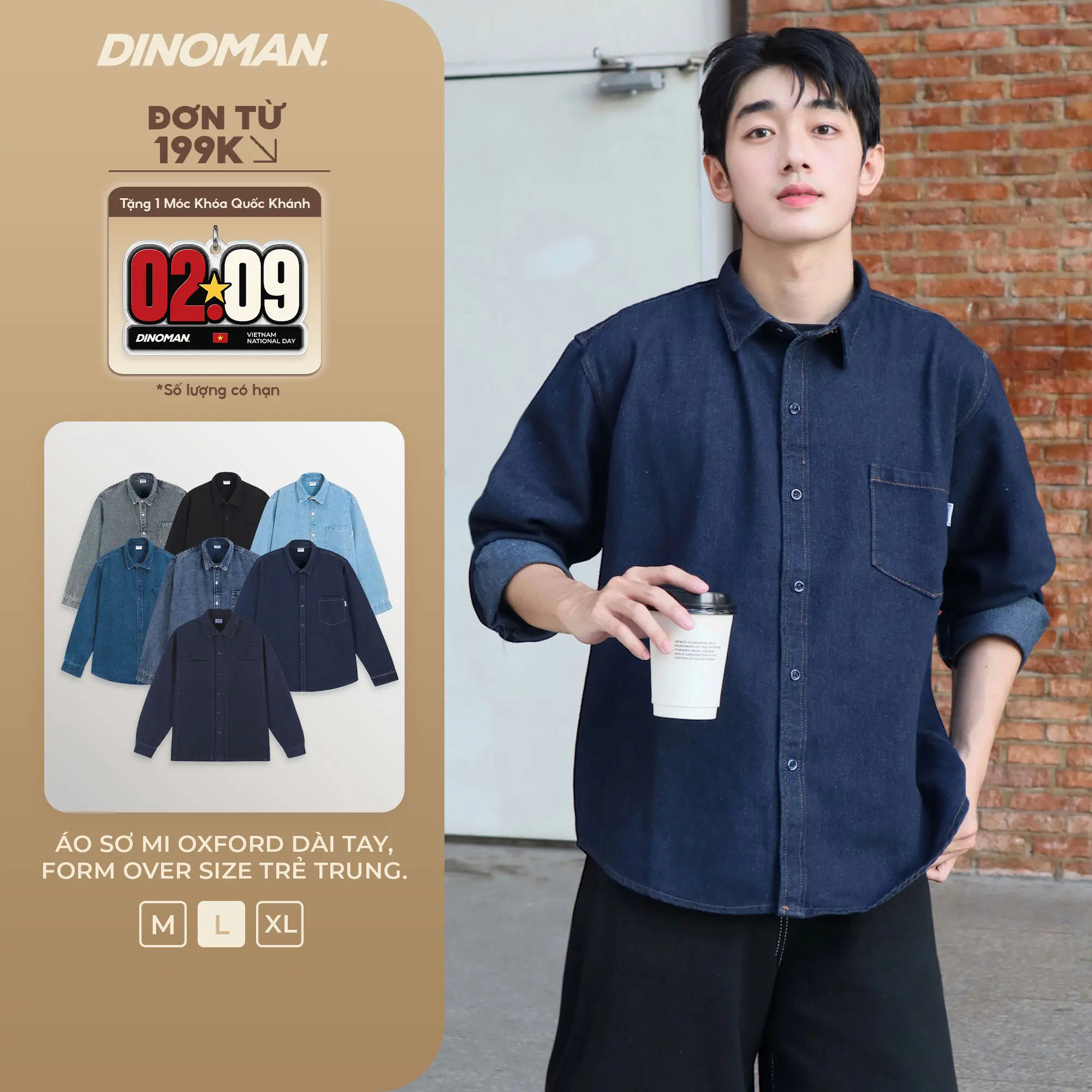 [Hè 2026] Áo Sơ Mi Jean DINOMAN Dài Tay Chất Liệu Jean Dày Dặn Form Regular Cổ Bẻ Đứng Form Dễ Phối Đồ - SM06