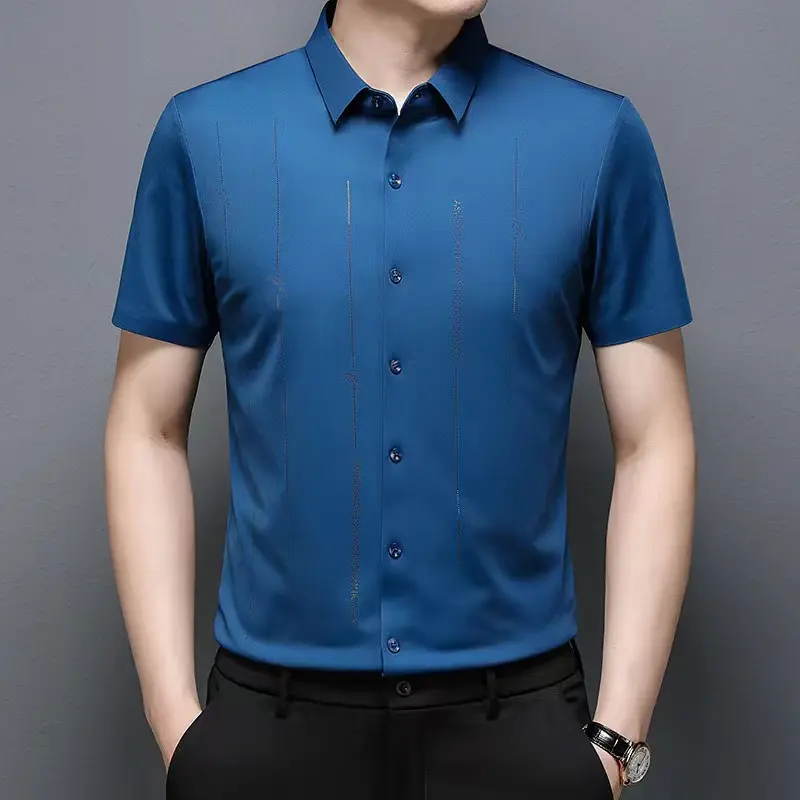 [Jennifer] Jianba Same Summer Men's Short-Sleeved Shirt Seamless Shirt Anti-Wrinkle Ironing-Free High Elastic Half Sleeve