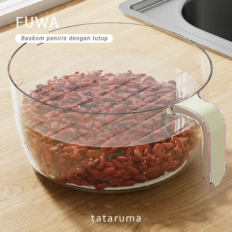 FUWA - Peniris Sayur Buah Beras dengan Tutup dan Handle Baskom Modern 4