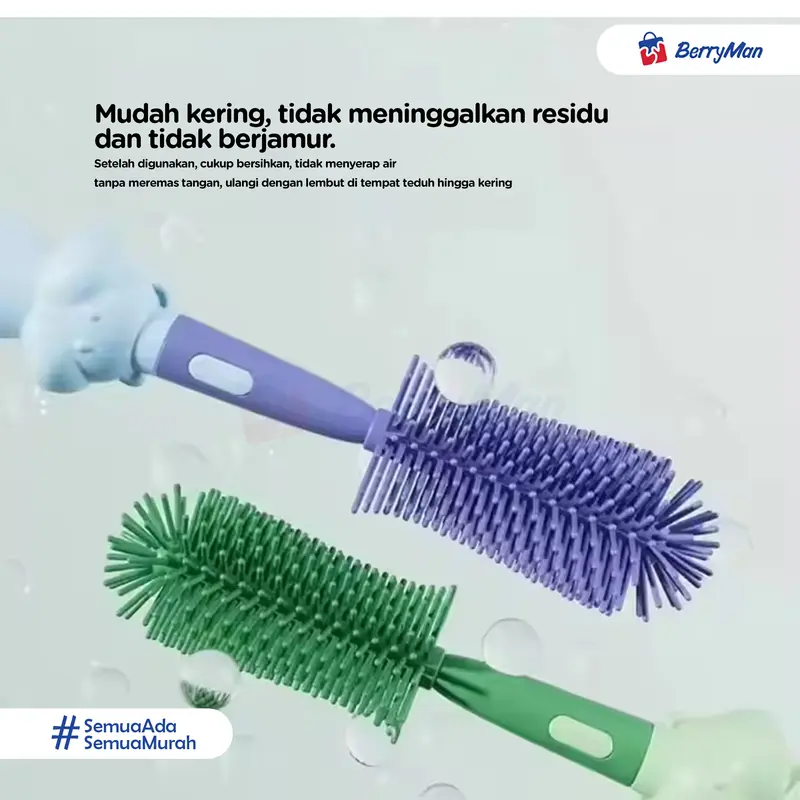 Sikat Pembersih Botol Susu Bayi Silikon 3 In 1 Karakter Lucu Serbaguna BPA Free Bottle Brush Peralatan Balita 3