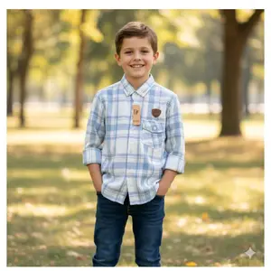 kemeja flanel anak setelan lengan panjang.  kemeja flanel lengan panjang & celana jeans pendek