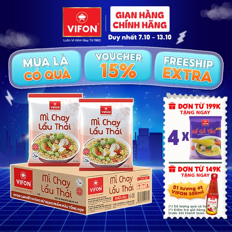 [VOUCHER HOT 15%] Thùng 30 gói Mì Chay Lẩu Thái VIFON 65gr/ Gói