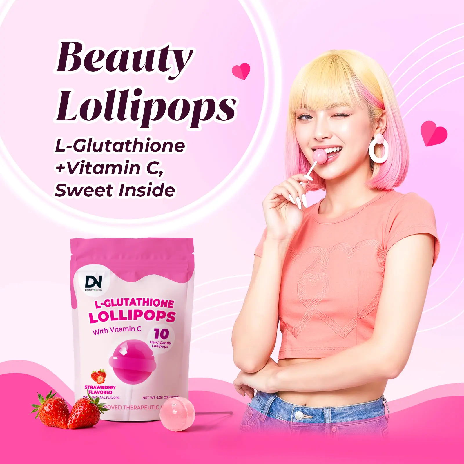 Divinity Nutra L-Glutathione Lollipops with Vitamin C ,500mg Hydrolyzed Collagen Peptides - Dietary Supplement Lollipops for womenStrawberry Flavor Hard Candy - TikTok Shop Philippines Divinity Nutra L-Glutathione Lollipops with Vitamin C ,500mg Hydrolyzed Collagen Peptides - Dietary Supplement Lollipops for womenStrawberry Flavor Hard Candy - TikTok Shop Philippines