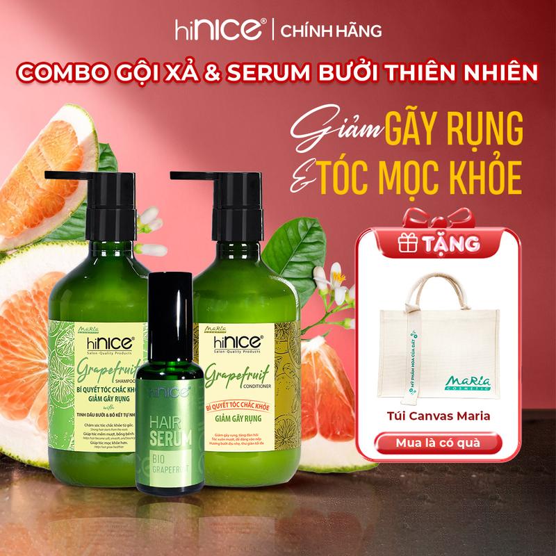 Bộ 3 Sản Phẩm Gội Xả & Serum Bưởi Thiên Nhiên hiNICE Dành Cho Tóc Gãy Rụng & Khô Xơ