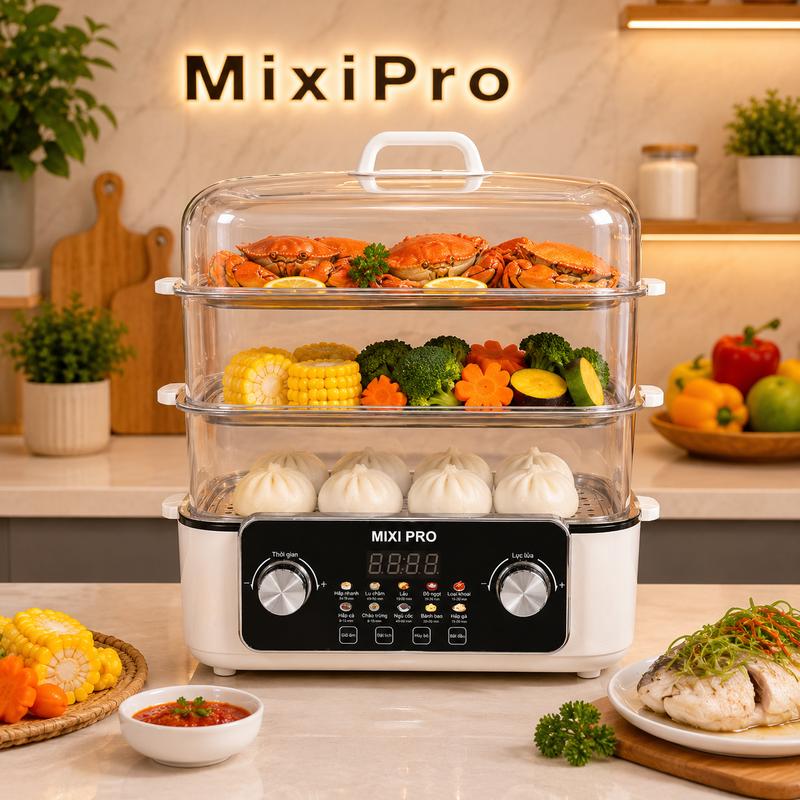Nồi Hấp Điện 3 Tầng MIXIPRO 50L – Khay Inox Cao Cấp, Dung Tích Lớn Cho Gia Đình…