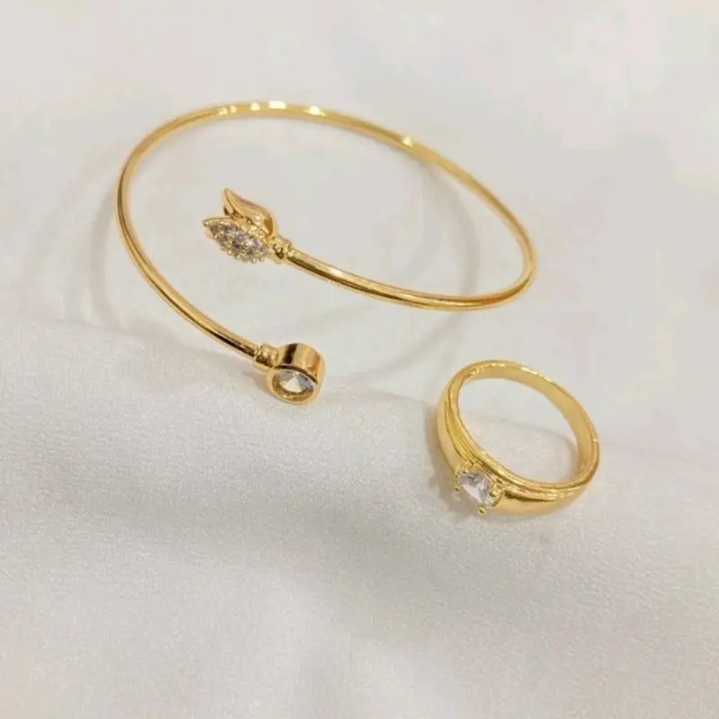 satu set perhiasan titanium di lapis emas aksesoris wanita set perhiasan mata satu Gold 1