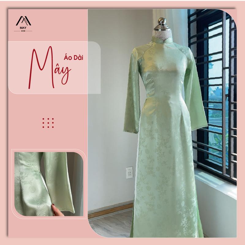   ADNM66  Áo dài gấm trúc xanh nhẹ nhàng mùa hè 