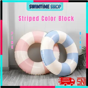 Pelampung Renang Estetik Stripe Vintage - Pink / Biru Pastel Dewasa Jumbo