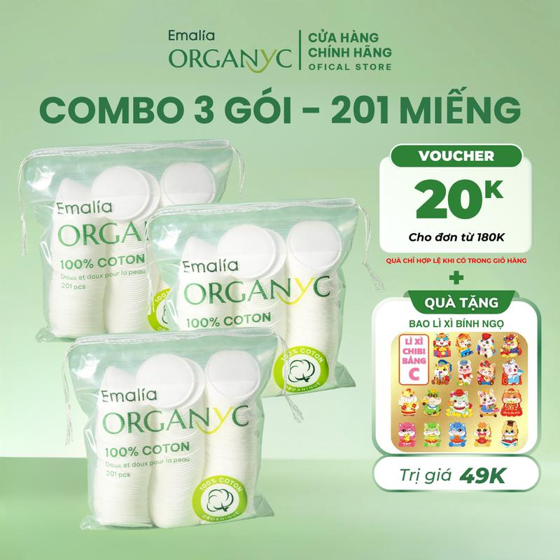 Combo 3 bịch 603 miếng Bông tẩy trang Emaila cotton tự nhiên mềm mại giúp trang điểm và Làm Đẹp Da hiệu quả của bộ Mỹ Phẩm CB3
