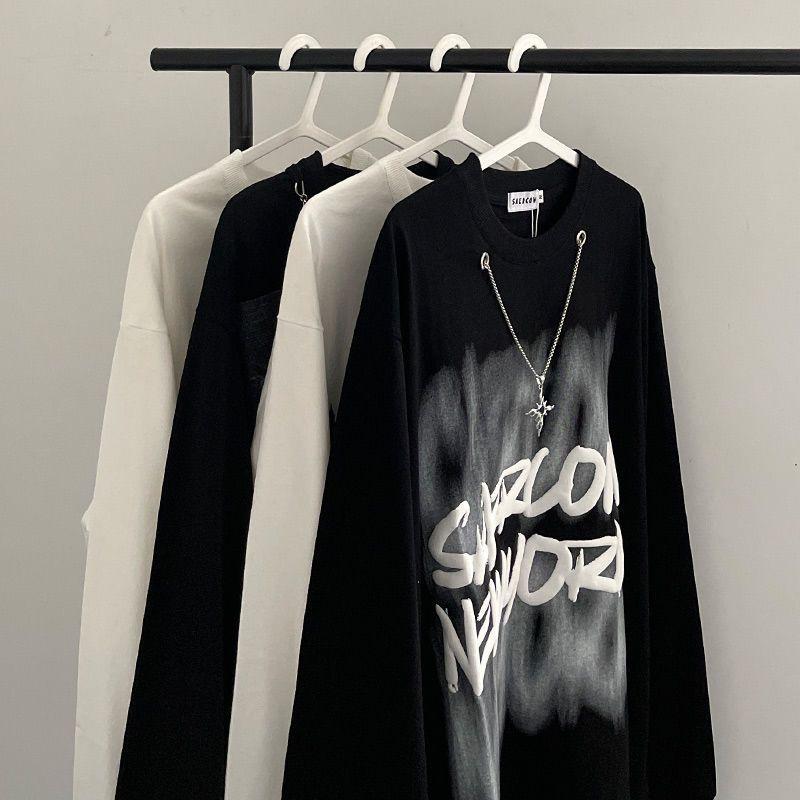 Áo Len Dây Xích Đường Phố Cao Cấp Mỹ Cho Nam Và Nữ, Áo Thun Dài Tay Hợp Thời Trang Ins Cổ Tròn, Ngoại Cỡ, Dáng Rộng, Mùa Thu Và Mùa Đông