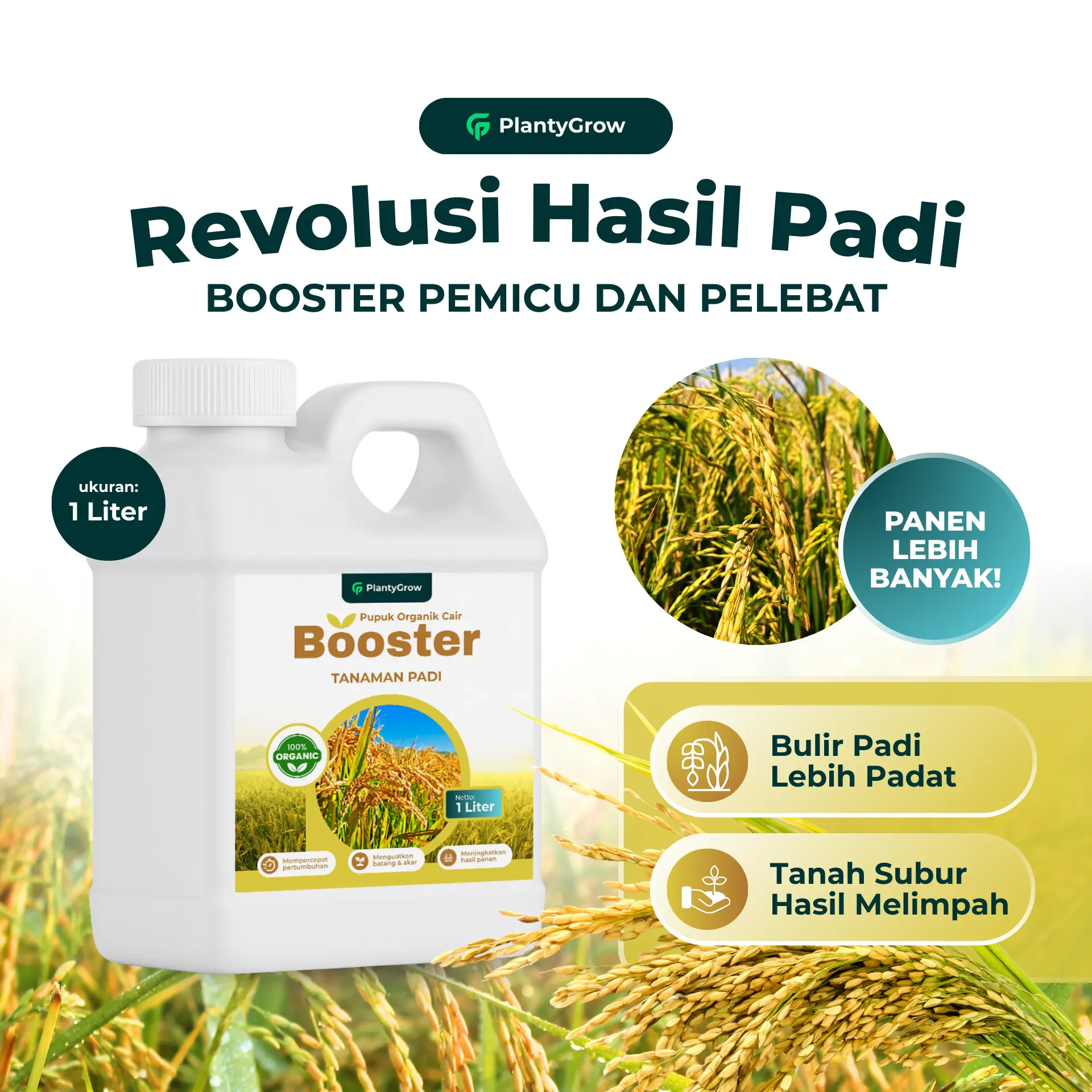 Pupuk Organik Cair Padi 1 Liter – Rahasia Padi Subur, Tahan Hama & Hasil Panen Melimpah - PLANTYGROW
