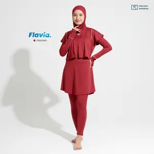 Muswim – Flavia Baju Renang Wanita Muslimah 3in1 Poly Spandex & Lycra Premium nyaman adem Cepat Kering tidak menerawang hijab menyatu dengan Bolero terdapat lapisan cup bra, Tali pengait baju dan otspant