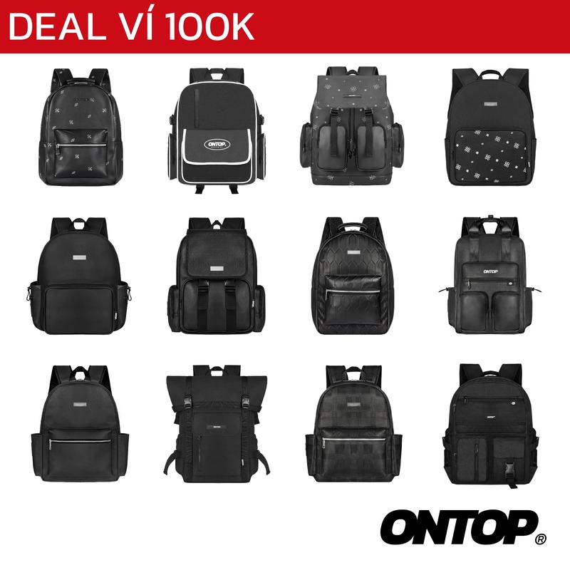 Balo đen nam nữ da và canvas ONTOP nhiều ngăn đi học, balo du lịch tiện lợi
