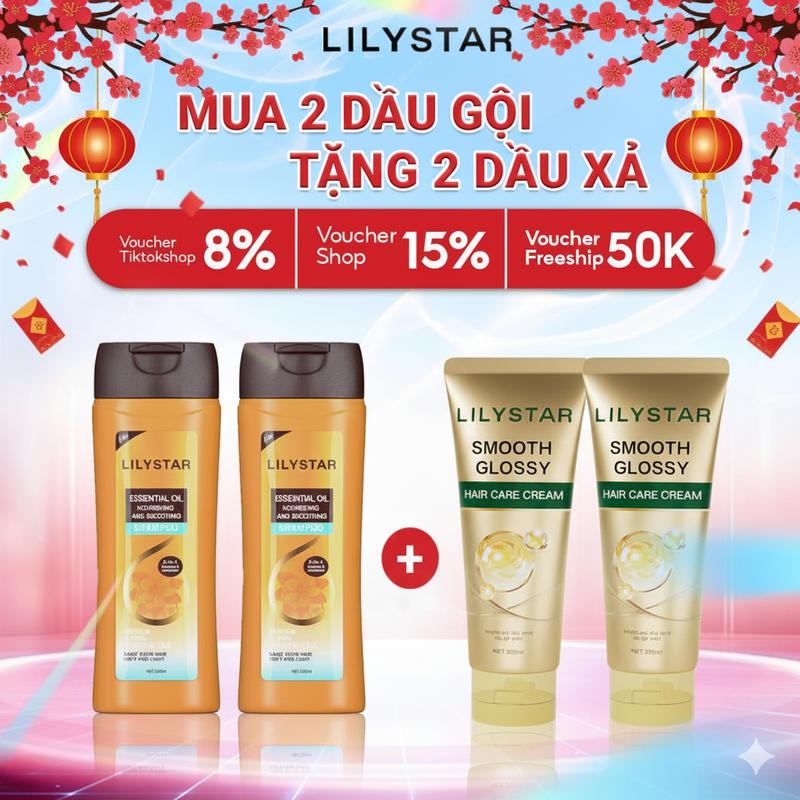 MUA 2 TẶNG 2 Dầu Gội Tặng Dầu Xả 2in1 Lilystar Giúp Làm Sạch Lưu Hương Thơm Lâu Nuôi Dưỡng Tóc Và Không Làm Bết Tóc 200ml