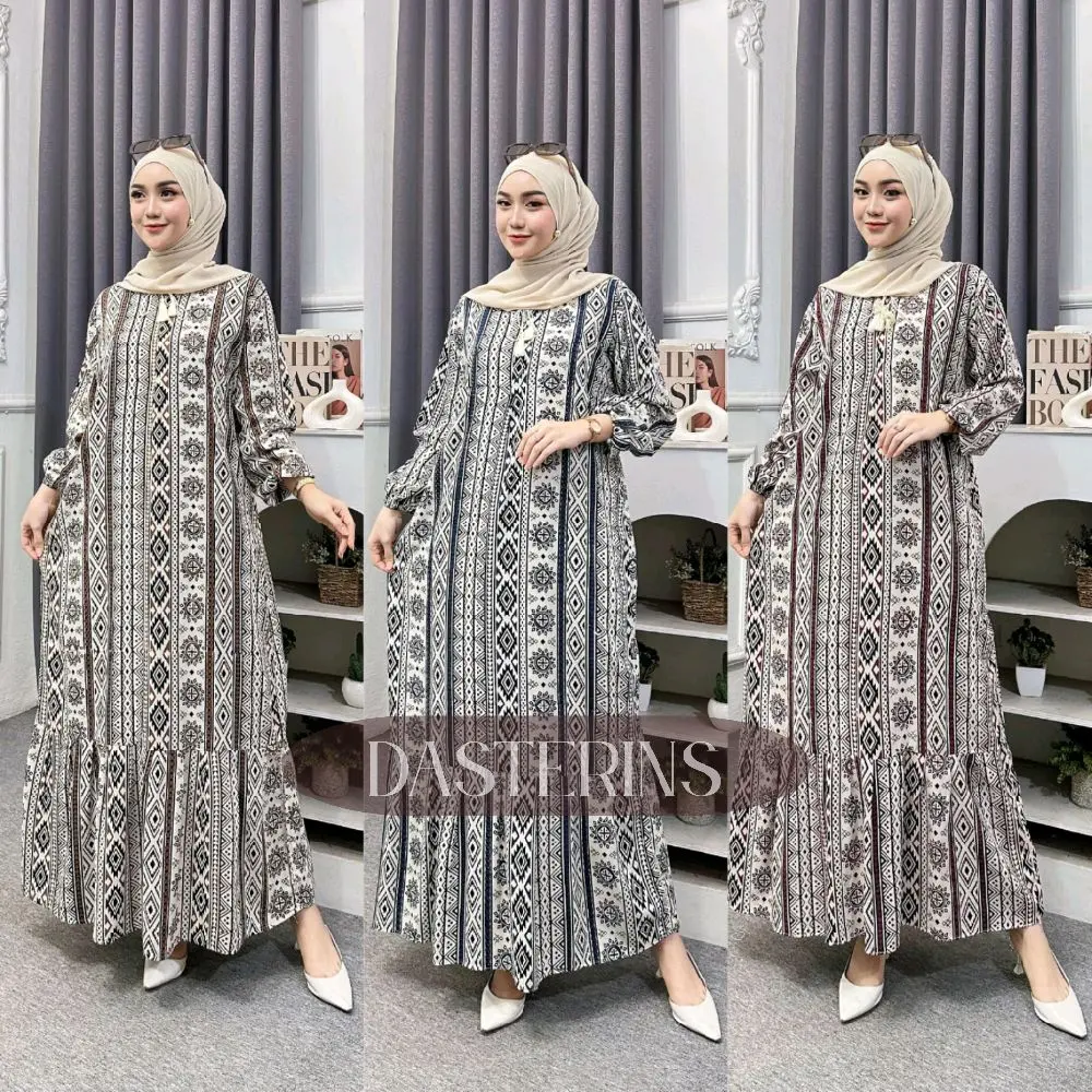 Dress Qonita Panjang Ld 120 Busui Bahan Rayon Premium Midi Dress Pb 130 Motif Anita Etnik ada Saku Gamis Katun Rayon