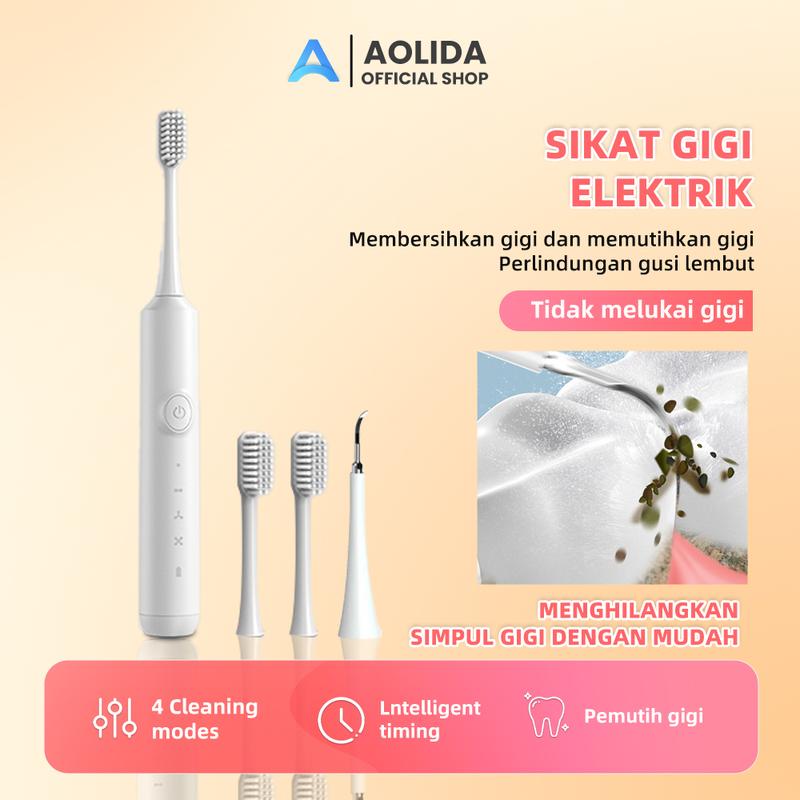 Aolida Sikat Gigi Elektrik 2 in 1 Pembersih Karang Gigi Sikat Gigi Elektrik Dewasa Dental Care Waterproof IPX7 Ultrasonic Vibration 1