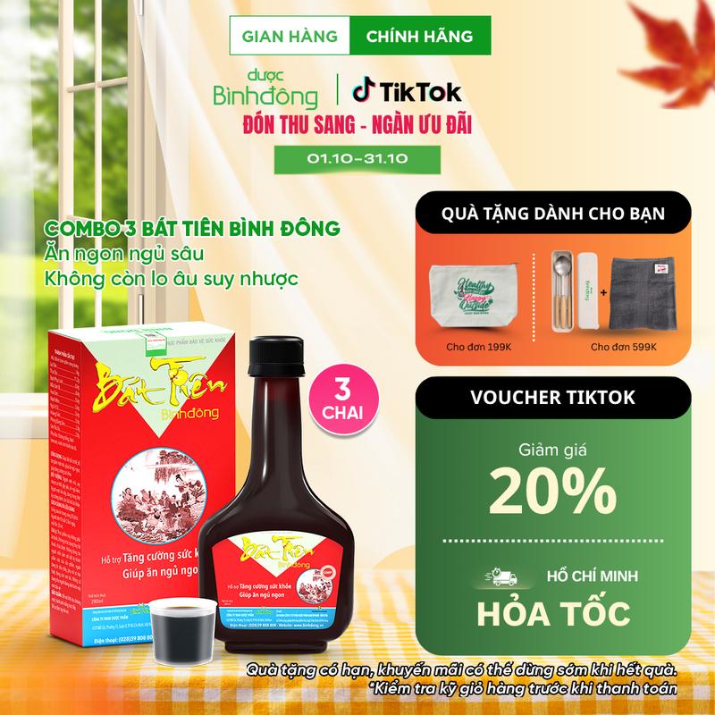 Combo 3 chai Bát Tiên Bình Đông Dược Bình Đông - Bồi bổ cơ thể, hỗ trợ giảm mệt mỏi, giúp ăn ngon ngủ ngon chai 280ml